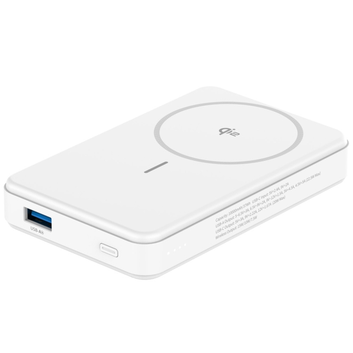 Celly PowerBank 10.000 mAh 15W Qi2 Vit ryhmässä ÄLYPUHELIMET JA TABLETIT / Laturit & Kaapelit / Powerbanks @ TP E-commerce Nordic AB (D21072)