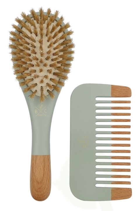 Bachca Paris Baby Blue Brush Set 2 piece Small Brush/Wood Comb ryhmässä KAUNEUS JA TERVEYS / Hiukset &Stailaus / Hiusharjat @ TP E-commerce Nordic AB (D21193)