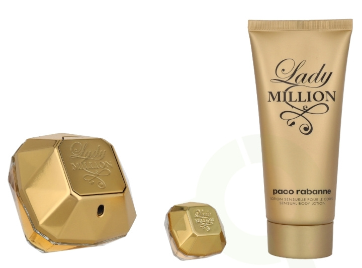 Paco Rabanne Lady Million Giftset 185 ml Edp Spray 80ml/Body Lotion 100ml/Edp Spray Mini 5ml ryhmässä KAUNEUS JA TERVEYS / Tuoksut & Parfyymit / Parfyymit / Naisten Tuoksut @ TP E-commerce Nordic AB (D21273)