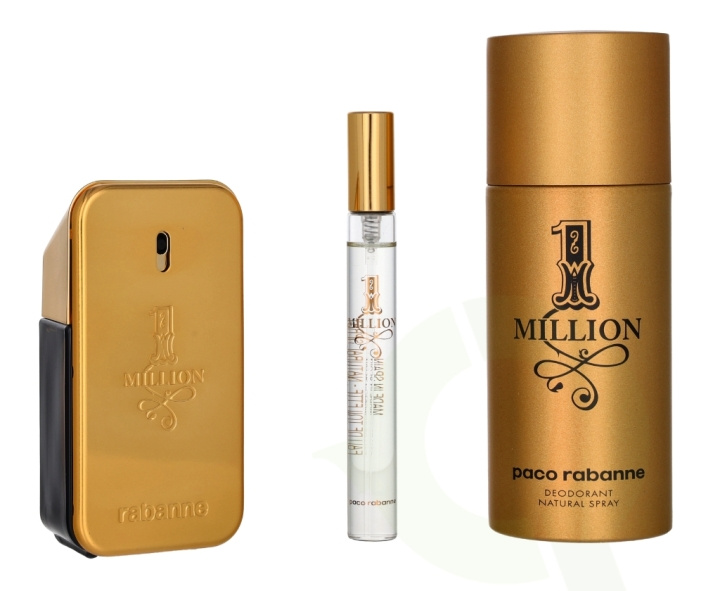 Paco Rabanne 1 Million Giftset 210 ml Edt Spray 50 ml/Deo Spray 150 ml/Edt Travel Spray 10 ml ryhmässä KAUNEUS JA TERVEYS / Tuoksut & Parfyymit / Parfyymit / Miesten Tuoksut @ TP E-commerce Nordic AB (D21275)