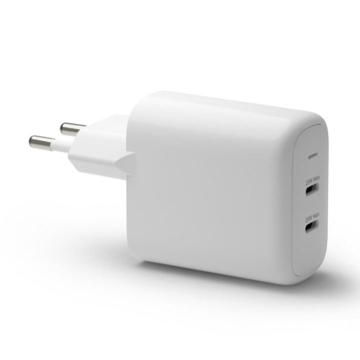 dbramante1928 Re-charge - seinälaturi GaN - 2x USB-C 25W EU - Valkoinen ryhmässä ÄLYPUHELIMET JA TABLETIT / Laturit & Kaapelit / Seinälaturi / Seinälaturi Type C @ TP E-commerce Nordic AB (D21447)