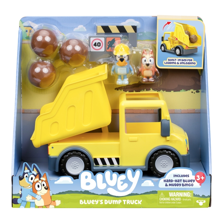 Bluey Bluey\'s Dump Truck with Exclusive Hard-Hat Bluey ja Muddy Bingo Figures - (90317) - (90317) ryhmässä LELUT, TUOTTEET LAPSILLE JA VAUVOILLE / Leikkikalut, Askartelu &Pelit / Figuurit, miniatyyrit ja tarvikkeet @ TP E-commerce Nordic AB (D21855)