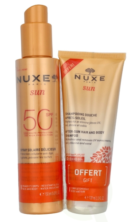 Nuxe Sun Delicious Set 250 ml Sun Spray High Protection SPF50 Face & Body 150 ml/After-Sun Hair & Body Shampoo 100 ml ryhmässä KAUNEUS JA TERVEYS / Ihonhoito / Rusketus / Aurinkosuoja @ TP E-commerce Nordic AB (D23410)