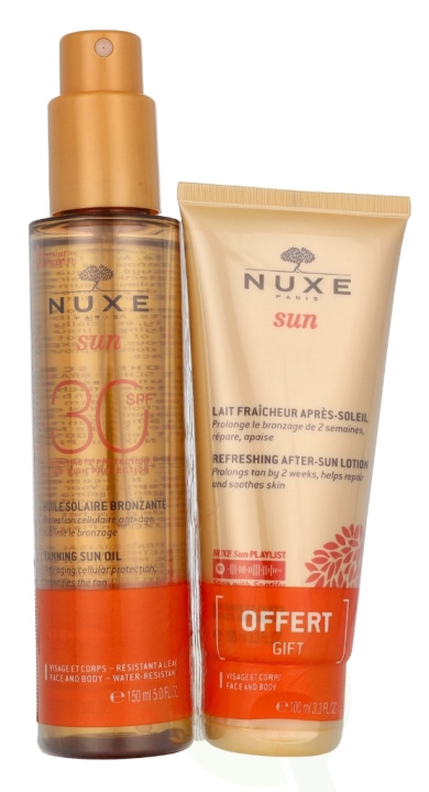 Nuxe Sun Set 250 ml Tanning Oil High Protection SPF30 Face & Body 150 ml/Refreshing After-Sun Lotion Face&Body 100 ml ryhmässä KAUNEUS JA TERVEYS / Ihonhoito / Rusketus / Aurinkosuoja @ TP E-commerce Nordic AB (D23471)