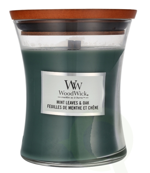 WoodWick Mint Leaves & Oak Medium Hourglass Candle 0 ryhmässä KAUNEUS JA TERVEYS / Tuoksut & Parfyymit / Muut tuoksut / Tuoksukynttilät @ TP E-commerce Nordic AB (D24072)