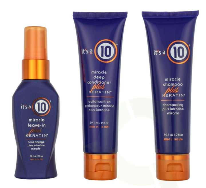 It\'s a 10 Keratin Trail Set 177.3 ml Shampoo 59,1ml/Conditioner 59,1ml/Leave-in 59,1ml ryhmässä KAUNEUS JA TERVEYS / Hiukset &Stailaus / Hiustenhoito @ TP E-commerce Nordic AB (D24154)