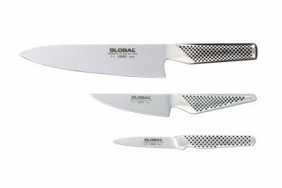GLOBAL Veitsisarja - 3 osaa G-2, GS-1, GSF-15 ryhmässä KOTI, TALOUS JA PUUTARHA / Keittiövälineet / Keittiöveitset ja veitsenteroittimet @ TP E-commerce Nordic AB (D24674)