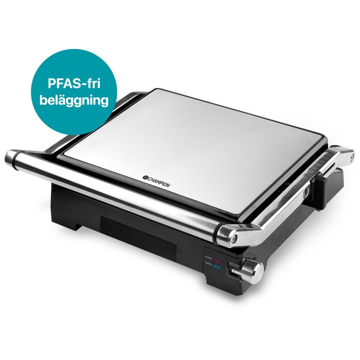 Champion Paninigrill Pro Health 2in1 med Bordsgrill 2000W PG600 Rostfri ryhmässä KOTI, TALOUS JA PUUTARHA / Kodinkoneet / Leivänpaahtimet & Leipägrillit / Pöytägrillit ja Raclette @ TP E-commerce Nordic AB (D24735)