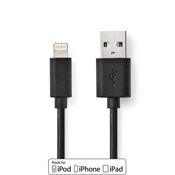Nedis Lightning Kaapeli | USB 2.0 | Apple Lightning 8-Pin | USB-A Uros | 480 Mbps | Niklattu | 1.00 m | Pyöreä | PVC | Musta | Laatikko ryhmässä ÄLYPUHELIMET JA TABLETIT / Laturit & Kaapelit / Kaapelit / Lightning kaapelit @ TP E-commerce Nordic AB (D24964)