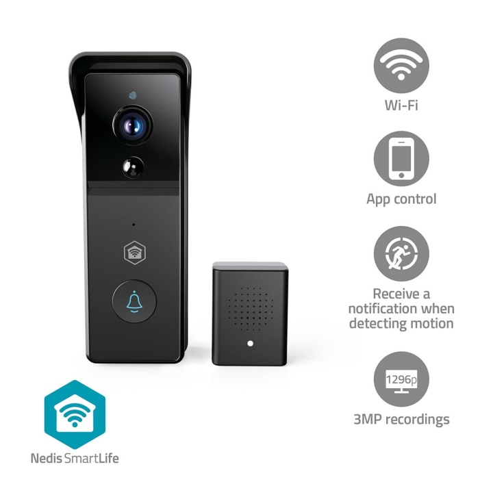 Nedis SmartLife Video Ovipuhelin | Paristokäyttöinen | 3MP Full HD 1296p | MicroSD (ei sisälly) / Pilvipalvelutallennus (valinnainen) | IP44 | Liiketunnistimella | Yökuvaus | Musta ryhmässä KOTI, TALOUS JA PUUTARHA / Hälytys ja turvallisuus / Ovikellot @ TP E-commerce Nordic AB (D24980)