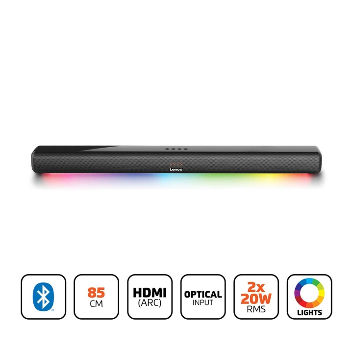 Lenco Soundbar 85cm 40W Bluetooth® HDMI LED-lampor ryhmässä KODINELEKTRONIIKKA / Ääni & Kuva / Kotiteatteri, HiFi ja kannettavat / Soundbars @ TP E-commerce Nordic AB (D25010)