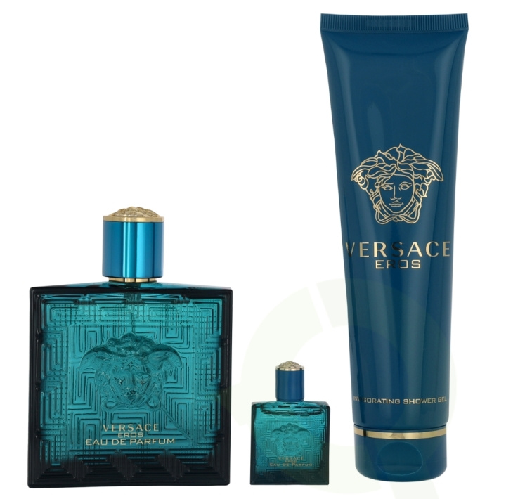 Versace Eros Pour Homme Giftset 255 ml Edp Spray 100ml/B&S Gel 150ml/Edp Spray 5ml ryhmässä KAUNEUS JA TERVEYS / Tuoksut & Parfyymit / Parfyymit / Miesten Tuoksut @ TP E-commerce Nordic AB (D25472)