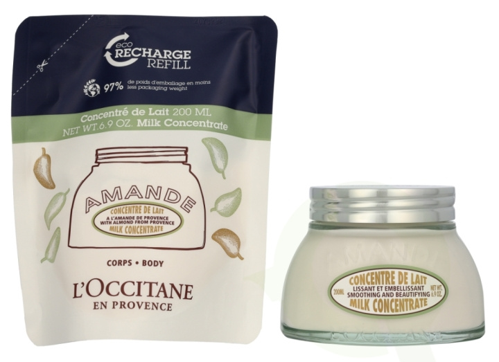 L\'Occitane Almond Milk Concentrate Duo Set 400 ml Milk Concentrate 200 ml/ Milk Concentrate Refill 200 ml ryhmässä KAUNEUS JA TERVEYS / Ihonhoito / Kehon hoito / Vartalovoide @ TP E-commerce Nordic AB (D25584)