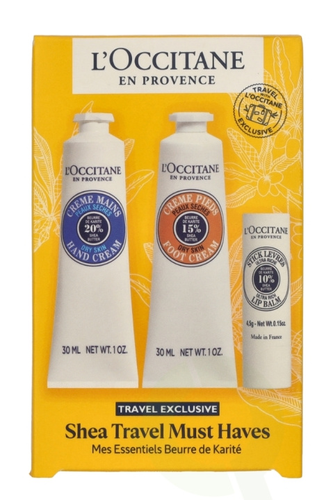 L\'Occitane Shea Travel Must-Haves Set 64.5 ml Hand Cream 30ml / Foot Cream 30ml / Lip Balm 4,5gr ryhmässä KAUNEUS JA TERVEYS / Manikyyri/Pedikyyri / Käsirasva @ TP E-commerce Nordic AB (D25656)