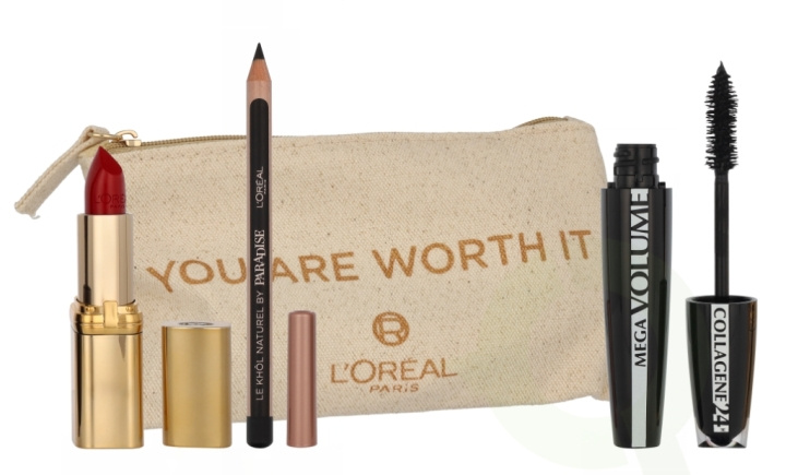 L\'Oreal I Am Worth It Red Set 15 ml Mascara 9ml/Black pencil 1.2ml/Satin Lipstick Red Passion 297 4.8 gr ryhmässä KAUNEUS JA TERVEYS / Meikit / Silmät ja kulmat / Ripsiväri @ TP E-commerce Nordic AB (D25886)
