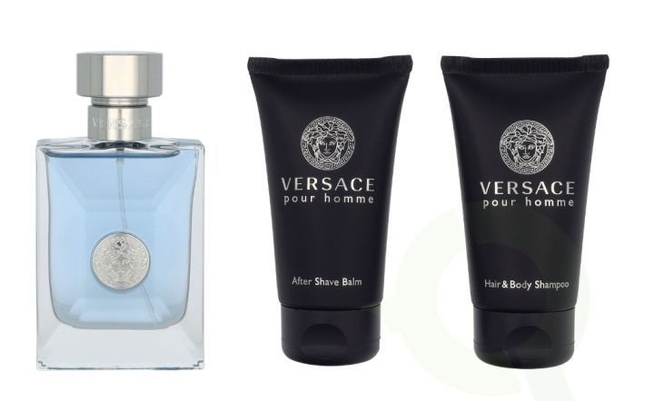 Versace Pour Homme Giftset 150 ml Edt Spray 50ml/Hair & Body Shampoo 50ml/After Shave Balm 50ml ryhmässä KAUNEUS JA TERVEYS / Tuoksut & Parfyymit / Parfyymit / Miesten Tuoksut @ TP E-commerce Nordic AB (D25911)