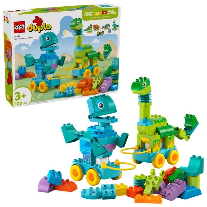 LEGO DUPLO Town - 3-in-1 Dinosaurukset pyörillä (10451) ryhmässä LELUT, TUOTTEET LAPSILLE JA VAUVOILLE / Leikkikalut, Askartelu &Pelit / Rakennuslelut / Lego @ TP E-commerce Nordic AB (D27577)