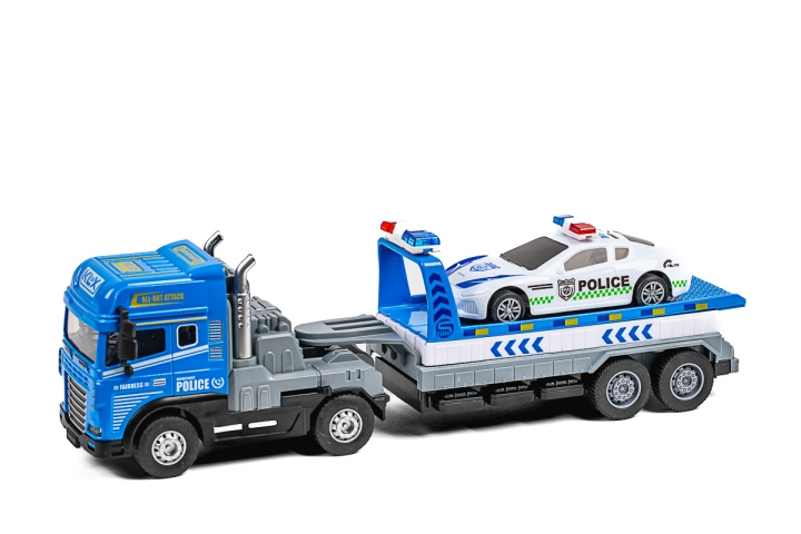 KLX Valettu kuorma-auto ja ripustin, poliisiauto, valo ja ääni (534680) ryhmässä LELUT, TUOTTEET LAPSILLE JA VAUVOILLE / Leikkikalut, Askartelu &Pelit / Leikkiautot @ TP E-commerce Nordic AB (D27774)