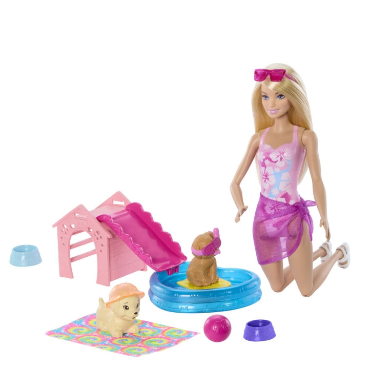 Barbie Puppy Pool Party Aloha Blonde (JBF35) ryhmässä LELUT, TUOTTEET LAPSILLE JA VAUVOILLE / Leikkikalut, Askartelu &Pelit / Nuket & Tarvikkeet @ TP E-commerce Nordic AB (D27848)