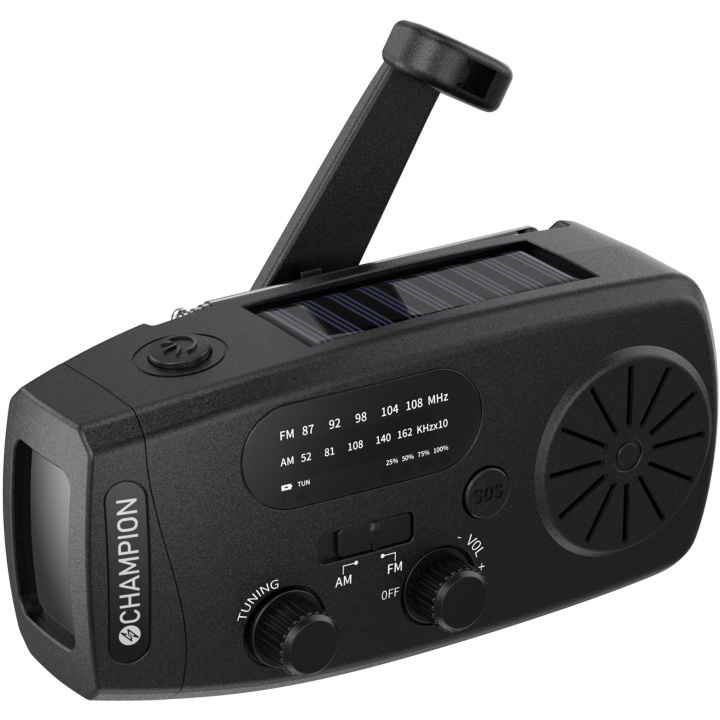 Champion Vevradio med ficklampa och solcell Svart ryhmässä KODINELEKTRONIIKKA / Ääni & Kuva / Kotiteatteri, HiFi ja kannettavat / Radio & Herätyskellot / Radio @ TP E-commerce Nordic AB (D28029)
