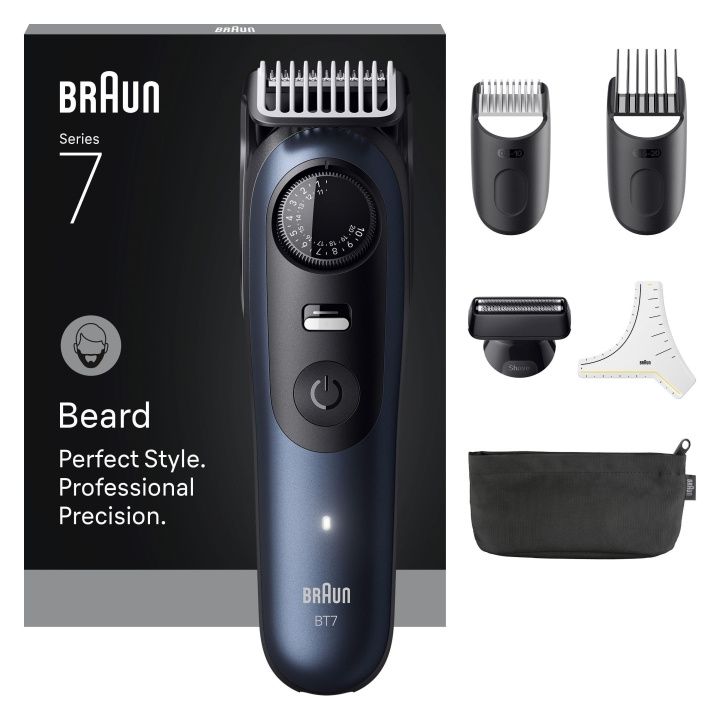 Braun Partatrimmeri Sarja 7, +6 parturi-kampaustyökalut, BT7520 - musta / syvänsininen ryhmässä KAUNEUS JA TERVEYS / Hiukset &Stailaus / Sheivaus ja trimmaus / Hiustrimmerit @ TP E-commerce Nordic AB (D28474)