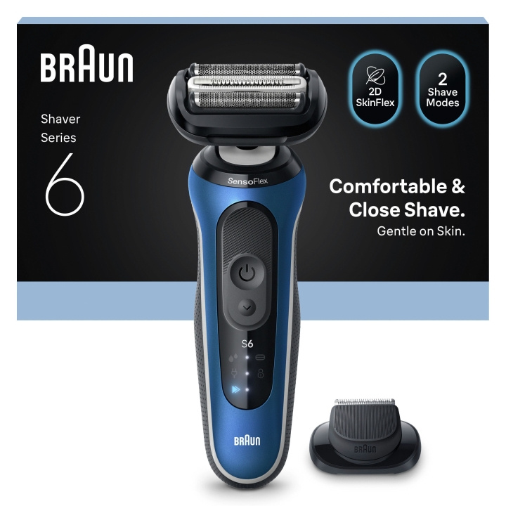 Braun Series 6 sähköparranajokone +1 lisälaite - sininen ryhmässä KAUNEUS JA TERVEYS / Hiukset &Stailaus / Sheivaus ja trimmaus / Parranajokoneet @ TP E-commerce Nordic AB (D28936)