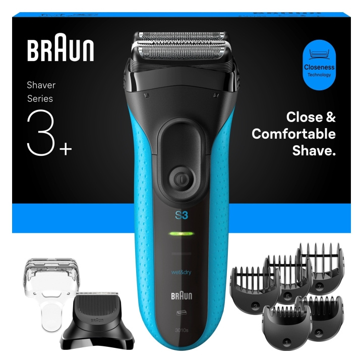 Braun Series 3+ sähköparranajokone, jossa on parranleikkuulaite, märkä ja kuiva - 3010BT - sininen ryhmässä KAUNEUS JA TERVEYS / Hiukset &Stailaus / Sheivaus ja trimmaus / Parranajokoneet @ TP E-commerce Nordic AB (D28943)