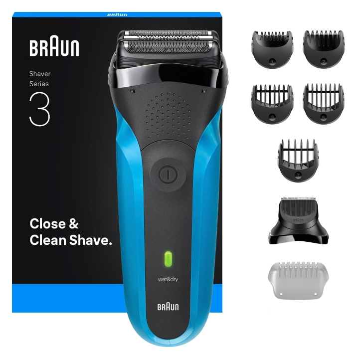 Braun Series 3 sähköparranajokone, märkä ja kuiva, 310BT - sininen ryhmässä KAUNEUS JA TERVEYS / Hiukset &Stailaus / Sheivaus ja trimmaus / Parranajokoneet @ TP E-commerce Nordic AB (D28948)