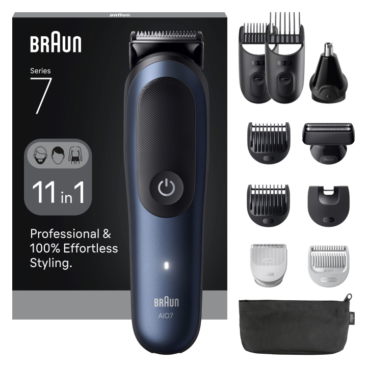 Braun All-in-One Series 7, 11in1-hoitosarja, ProBlade, AutoSense, AIO7540 - Musta / syvänsininen ryhmässä KAUNEUS JA TERVEYS / Hiukset &Stailaus / Sheivaus ja trimmaus / Parranajokoneet @ TP E-commerce Nordic AB (D29025)