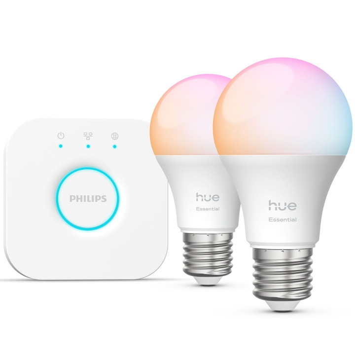 Philips Hue Essential Startkit White and Color Ambiance 2xE27 806lm + Hue Bridge ryhmässä KOTI, TALOUS JA PUUTARHA / Älykodit / Älykäs valaistus @ TP E-commerce Nordic AB (D29121)