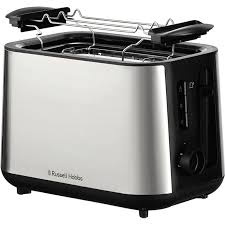Russell Hobbs Heaton Brushed 2 viipaletta leivänpaahdin - harjattua ruostumatonta terästä ja mustaa terästä ryhmässä KOTI, TALOUS JA PUUTARHA / Kodinkoneet / Leivänpaahtimet & Leipägrillit / Leivänpaahtimet @ TP E-commerce Nordic AB (D30181)