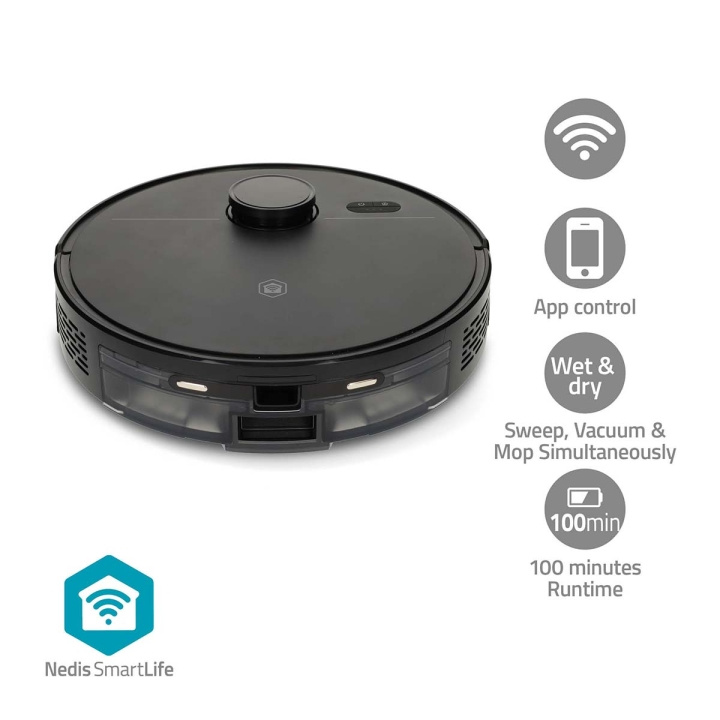 Nedis SmartLife Robot Dammsugare | Lasernavigation | Wi-Fi | Kapacitet insamlingsreservoir: 0.59 l | Automatisk laddning | Maximal användningstid: 1.75 timmar | Svart | Android™ / IOS ryhmässä KOTI, TALOUS JA PUUTARHA / Siivoustuotteet / Imurit & Tarvikkeet / Robottipölynimurit @ TP E-commerce Nordic AB (D30540)