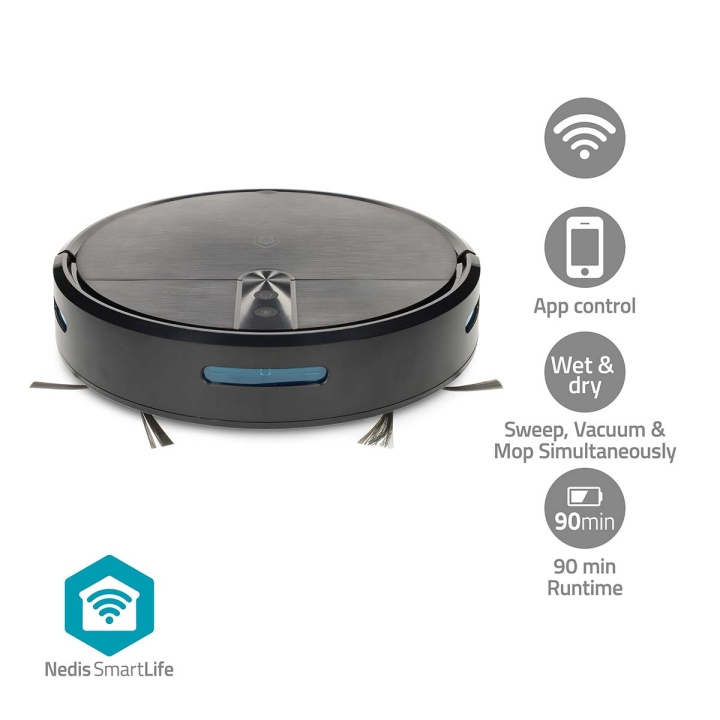 Nedis SmartLife Robot Pölynimuri | Satunnainen | Wi-Fi | Keräyssäiliön tilavuus: 0.6 l | Automaattinen lataus | Maksimi käyttöaika: 2 tuntia | Musta | Android™ / IOS ryhmässä KOTI, TALOUS JA PUUTARHA / Siivoustuotteet / Imurit & Tarvikkeet / Robottipölynimurit @ TP E-commerce Nordic AB (D30541)