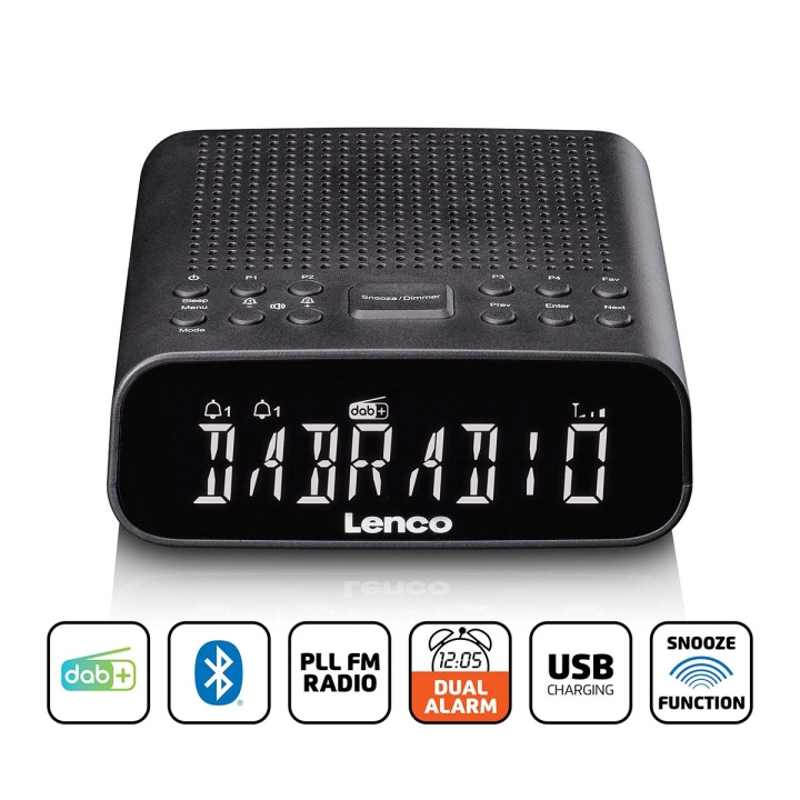 Lenco DAB-FM-kelloradio Bluetooth®:llä ryhmässä KODINELEKTRONIIKKA / Ääni & Kuva / Kotiteatteri, HiFi ja kannettavat / Radio & Herätyskellot / Kelloradio @ TP E-commerce Nordic AB (D32175)