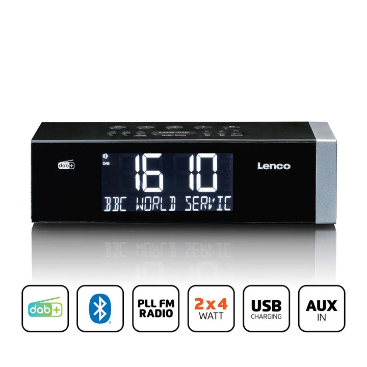 Lenco DAB+ FM-kelloradio Bluetoothilla ryhmässä KODINELEKTRONIIKKA / Ääni & Kuva / Kotiteatteri, HiFi ja kannettavat / Radio & Herätyskellot / Kelloradio @ TP E-commerce Nordic AB (D32177)