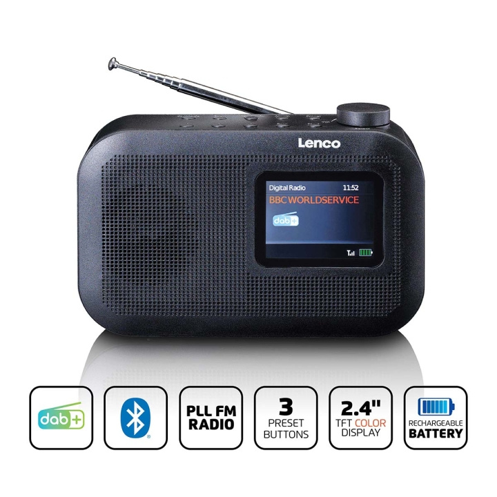 Lenco Kannettava DAB+/FM-radio, jossa on Bluetooth® ja värillinen akku Musta ryhmässä KODINELEKTRONIIKKA / Ääni & Kuva / Kotiteatteri, HiFi ja kannettavat / Radio & Herätyskellot / Radio @ TP E-commerce Nordic AB (D32349)