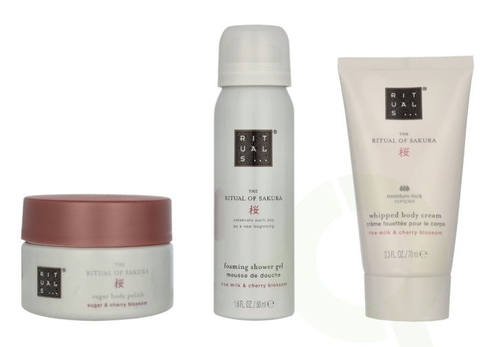 Rituals Sakura Trial Set 245 ml Foaming Shower Gel 50ml/Body Scrub 125g/Body Cream 70ml ryhmässä KAUNEUS JA TERVEYS / Lahjapakkaukset / Naisten lahjapakkaukset @ TP E-commerce Nordic AB (D32612)