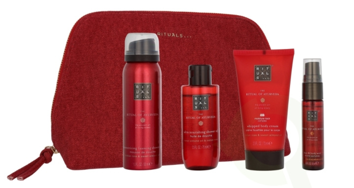 Rituals Ayurveda Travel Exclusives 215 ml Foaming Shower Gel 50ml/Shower Oil 75ml/Body Cream 70ml/Body Mist 20ml ryhmässä KAUNEUS JA TERVEYS / Lahjapakkaukset / Naisten lahjapakkaukset @ TP E-commerce Nordic AB (D32635)