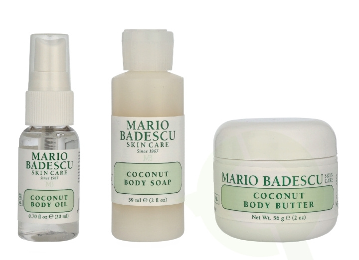 Mario Badescu Coconut Body Travel Trio Set 135 ml Hydrating Shower Gel 59ml/Intense Hydrating Body Butter 56g/Nourishing Body Oil Spray 20ml ryhmässä KAUNEUS JA TERVEYS / Lahjapakkaukset / Naisten lahjapakkaukset @ TP E-commerce Nordic AB (D33046)