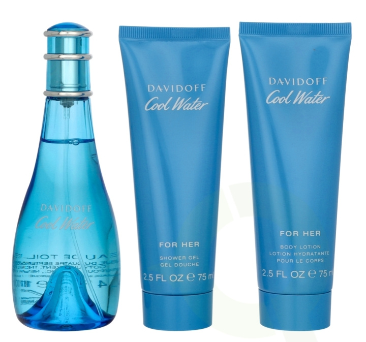 Davidoff Cool Water Woman Giftset 250 ml Edt Spray 100ml/Body Lotion 75ml/Shower Gel 75ml ryhmässä KAUNEUS JA TERVEYS / Lahjapakkaukset / Naisten lahjapakkaukset @ TP E-commerce Nordic AB (D33306)