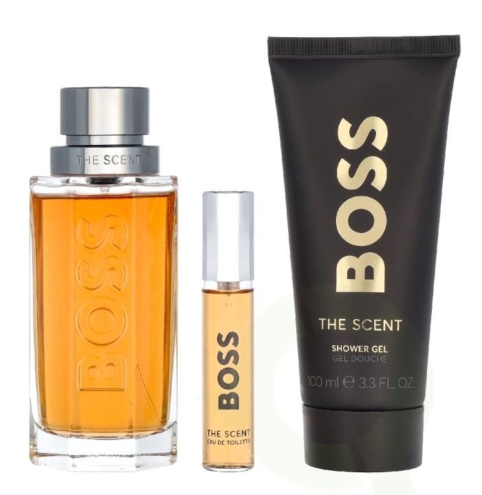 Hugo Boss The Scent Him Set 210 ml Edt Spray 100ml/Shower Gel 100ml/Edt Spray 10ml ryhmässä KAUNEUS JA TERVEYS / Tuoksut & Parfyymit / Parfyymit / Miesten Tuoksut @ TP E-commerce Nordic AB (D33462)