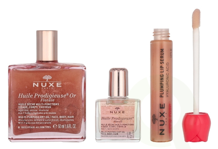 Nuxe Glow Huile Prodigieuse Floral 68 ml Oil 50ml / Oil10ml / Plumping Lip Serum 8ml ryhmässä KAUNEUS JA TERVEYS / Lahjapakkaukset / Naisten lahjapakkaukset @ TP E-commerce Nordic AB (D33539)