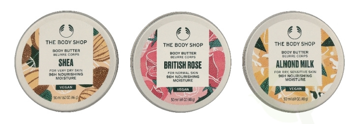 The Body Shop G2 Body Butter Trio Set 150 ml Shea Body Butter 50ml/Mango Body Butter 50ml/British Rose Body Butter 50ml ryhmässä KAUNEUS JA TERVEYS / Ihonhoito / Kehon hoito / Vartalovoide @ TP E-commerce Nordic AB (D33573)