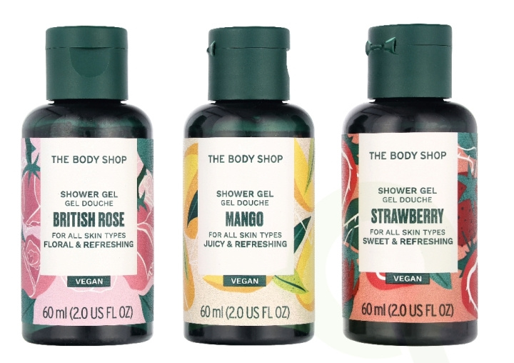 The Body Shop G1 Shower Gel Trio Set 180 ml Pink Grapefruit Shower Gel 60ml/Strawberry Shower Gel 60ml/British Rose Shower Gel 60ml ryhmässä KAUNEUS JA TERVEYS / Ihonhoito / Kehon hoito / Kylpy- ja suihkugeelit @ TP E-commerce Nordic AB (D33574)