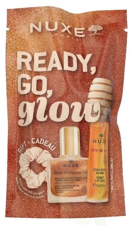 Nuxe Ready, Go, Glow Honey Set 20 ml Lip Treatment 10ml/Dry Oil 10ml/Scrunchie ryhmässä KAUNEUS JA TERVEYS / Lahjapakkaukset / Naisten lahjapakkaukset @ TP E-commerce Nordic AB (D33688)