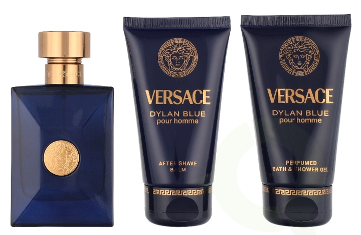 Versace Dylan Blue Pour Homme Giftset 150 ml Edt Spray 50ml/Bath & Shower Gel 50ml/Aftershave Balm 50ml ryhmässä KAUNEUS JA TERVEYS / Tuoksut & Parfyymit / Parfyymit / Miesten Tuoksut @ TP E-commerce Nordic AB (D33825)