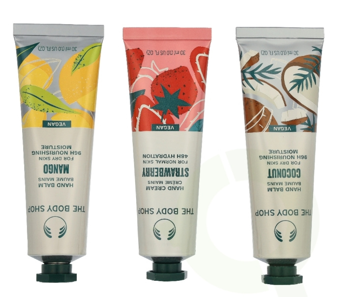 The Body Shop G1 Hand Care Trio Set 90 ml British Rose Hand Cream 30ml/Strawberry Hand Cream 30ml/Pink Grapefruit Hand Cream 30?ml ryhmässä KAUNEUS JA TERVEYS / Ihonhoito / Kehon hoito / Käsisaippua @ TP E-commerce Nordic AB (D33903)