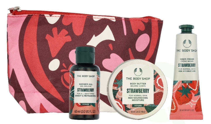 The Body Shop G2 Beauty Bag Strawberry Giftset 140 ml Shower Gel 60ml/Body Butter 50ml/Hand Cream 30ml ryhmässä KAUNEUS JA TERVEYS / Lahjapakkaukset / Naisten lahjapakkaukset @ TP E-commerce Nordic AB (D33974)