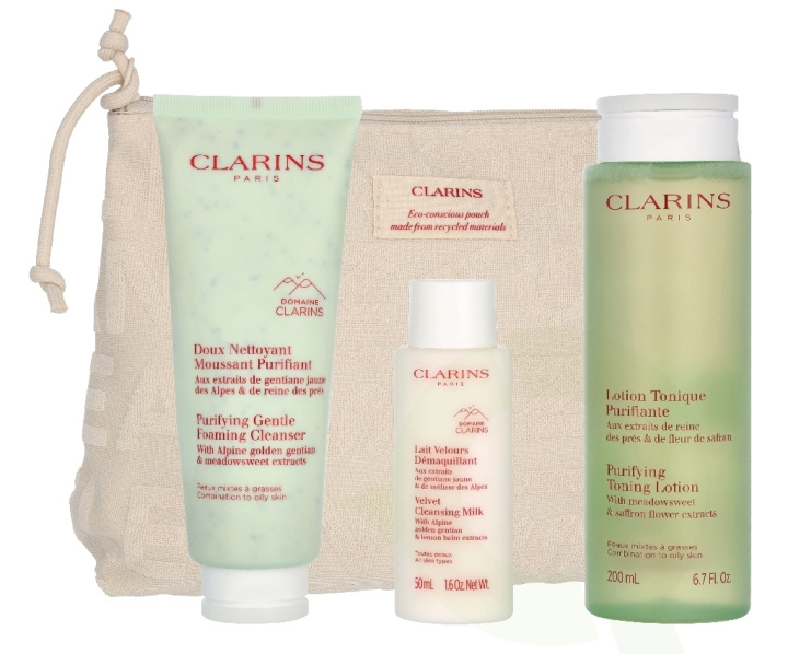 Clarins Cleansing Combination Set 375 ml Foaming Cleanser 125ml/Lotion 200ml/Milk 50ml/Purse ryhmässä KAUNEUS JA TERVEYS / Ihonhoito / Kasvot / Puhdistus @ TP E-commerce Nordic AB (D34120)