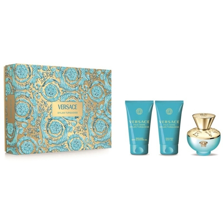Versace Giftset Versace Dylan Turquoise Pour Femme Edt 50ml + Body Lotion 50ml + Shower Gel 50ml ryhmässä KAUNEUS JA TERVEYS / Lahjapakkaukset / Naisten lahjapakkaukset @ TP E-commerce Nordic AB (D34270)
